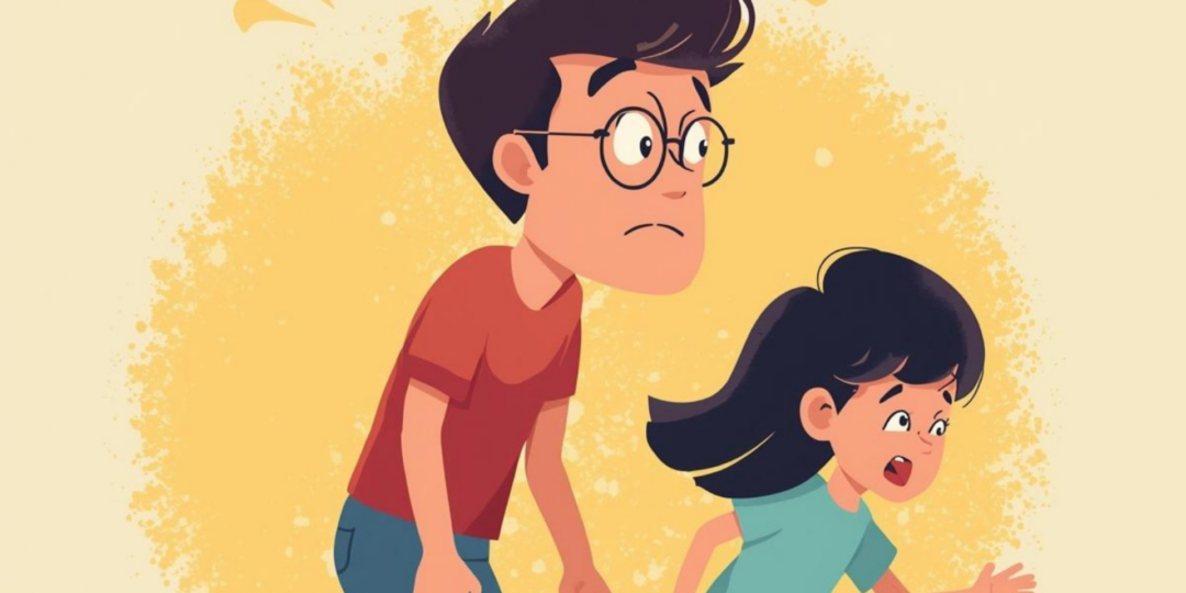 Illustration d’un père stressé suivant sa fille qui court