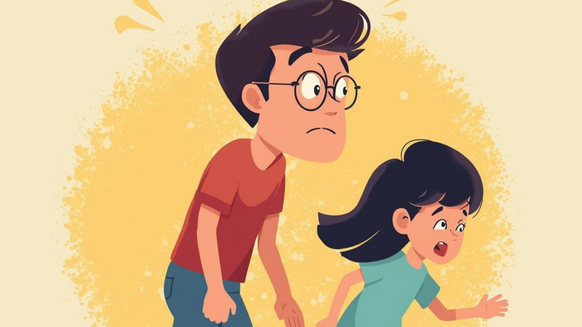 Illustration d’un père stressé suivant sa fille qui court