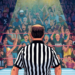 Illustration d’un arbitre sur un ring entouré d’un public en délire