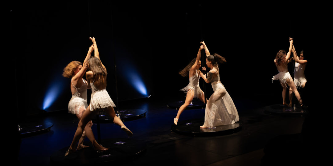 Danseuses de Pole Dance lors d'une représentation, mêlant performance artistique, danse et expression corporelle.