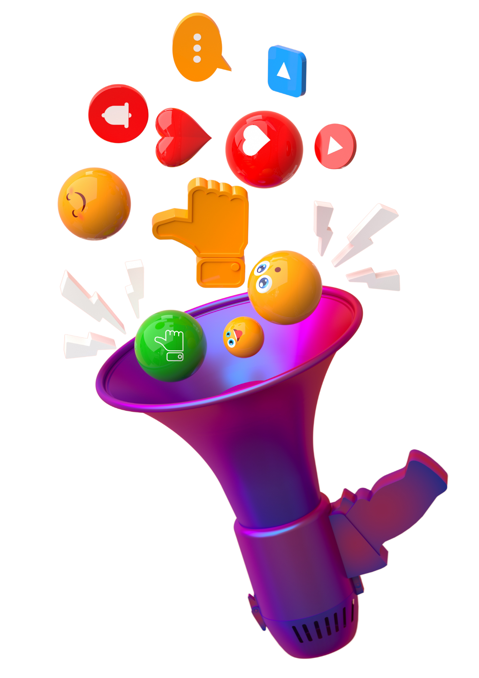 Illustration représentant les mécanismes d'attraction des réseaux sociaux avec des icônes de notifications, de réactions et d'interactions numériques.