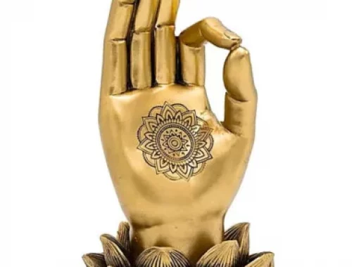 Main en mudra symbolisant la pratique du Hatha Yoga, de la méditation et de l'équilibre entre le corps et l'esprit.