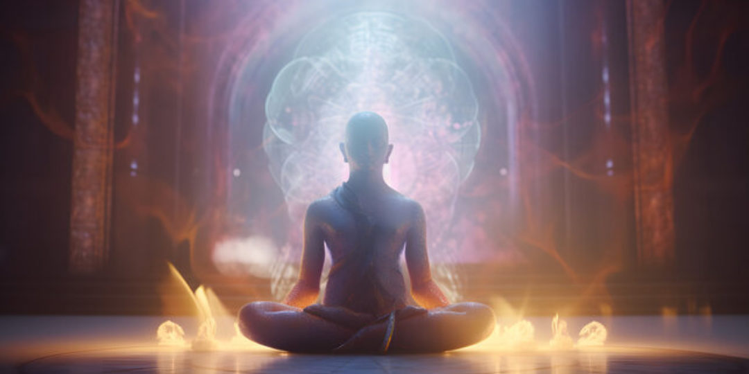 Personne en posture de méditation lors d'une séance de Hatha Yoga dédiée à la mobilité des épaules et au lâcher-prise.