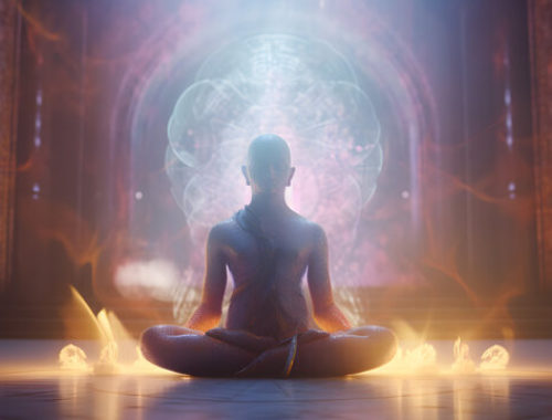 Personne en posture de méditation lors d'une séance de Hatha Yoga dédiée à la mobilité des épaules et au lâcher-prise.