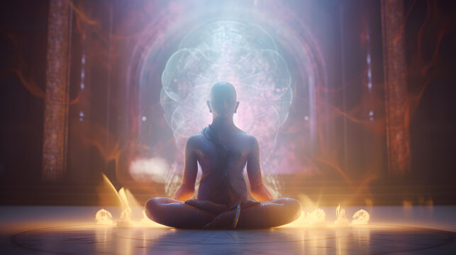 Personne en posture de méditation lors d'une séance de Hatha Yoga dédiée à la mobilité des épaules et au lâcher-prise.
