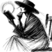 Dessin en noir et blanc d'une femme assise en pleine lecture.