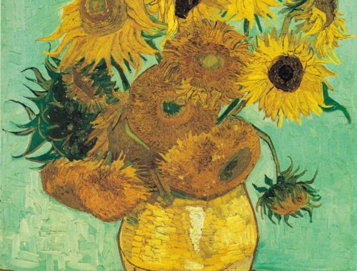 Oeuvre illustrant un pot de fleur garni.